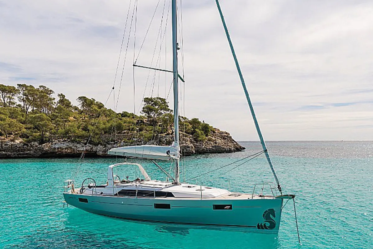 Exterior view of Tikal II, a Beneteau Oceanis 41.1 sailboat at Municipal Unit of Lefkada, Greece