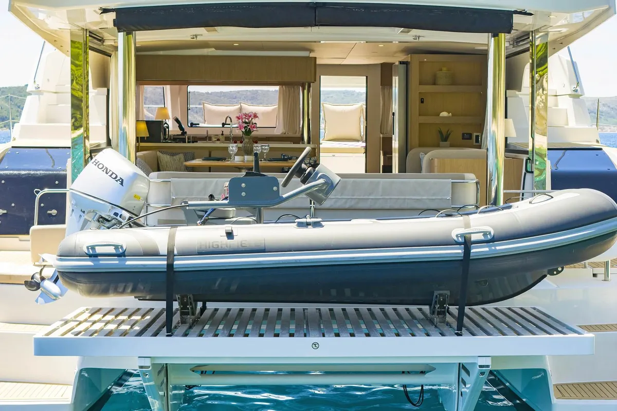 Deck of Voilà, a Bali 5.2 catamaran at Grad Kaštela, Croatia