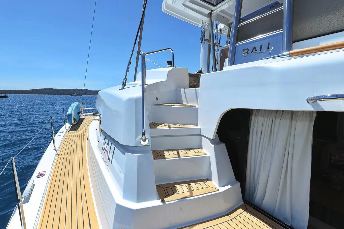 Deck of Voilà, a Bali 5.2 catamaran at Grad Kaštela, Croatia