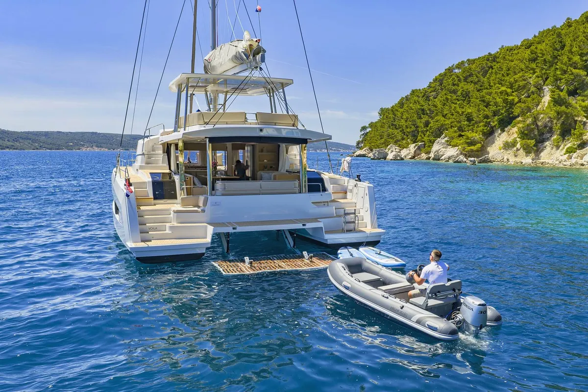 Exterior view of Voilà, a Bali 5.2 catamaran at Grad Kaštela, Croatia
