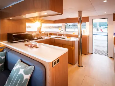 Galley of Voilà, a Bali 5.2 catamaran at Grad Kaštela, Croatia