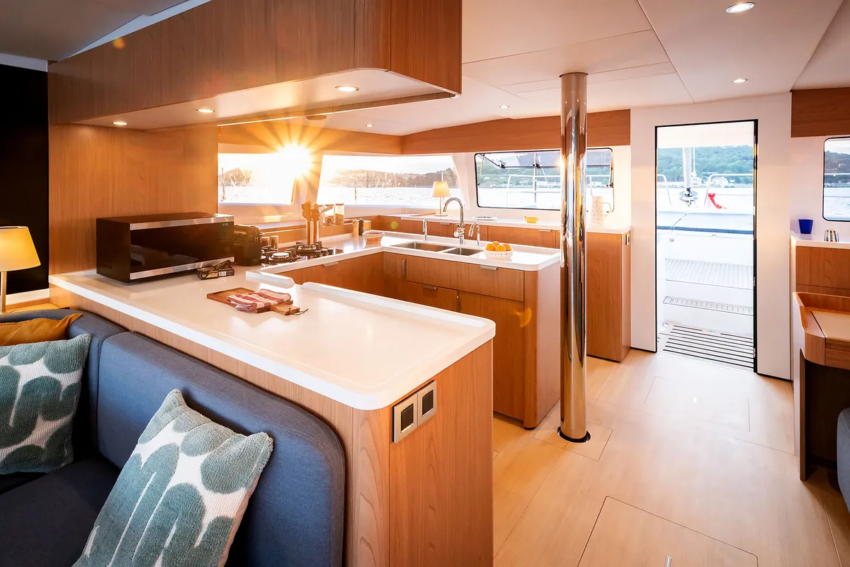 Galley of Voilà, a Bali 5.2 catamaran at Grad Kaštela, Croatia
