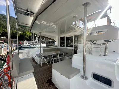 Deck of Sail Castor, a Lagoon 40 catamaran at Fethiye, Turkey