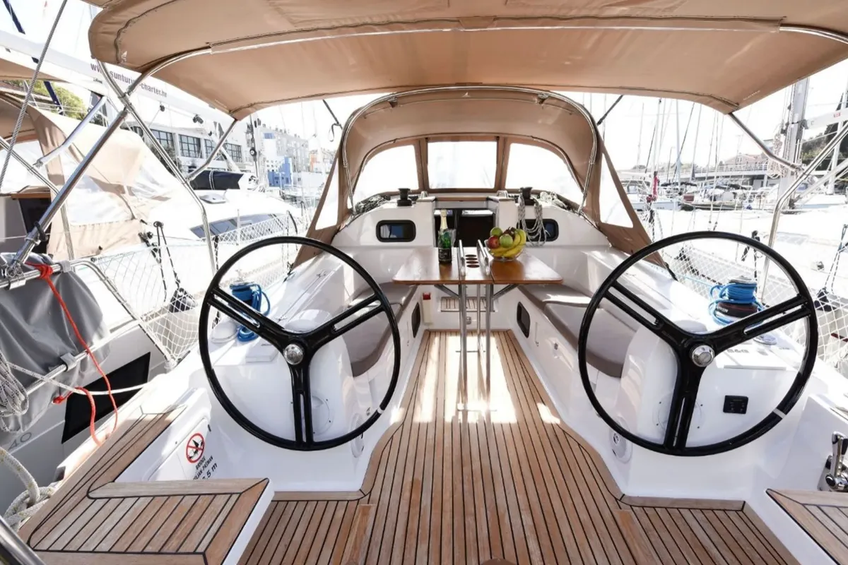 Cockpit of Val, a Elan Impression 40 sailboat at Općina Preko, Croatia