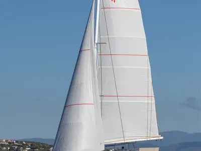 Cockpit of Hi Iaka, a Fountaine Pajot FP 44 Maestro catamaran at Palma de Mallorca, Spain