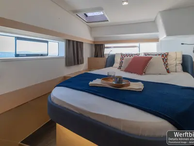 Deck of Hi Iaka, a Fountaine Pajot FP 44 Maestro catamaran at Palma de Mallorca, Spain