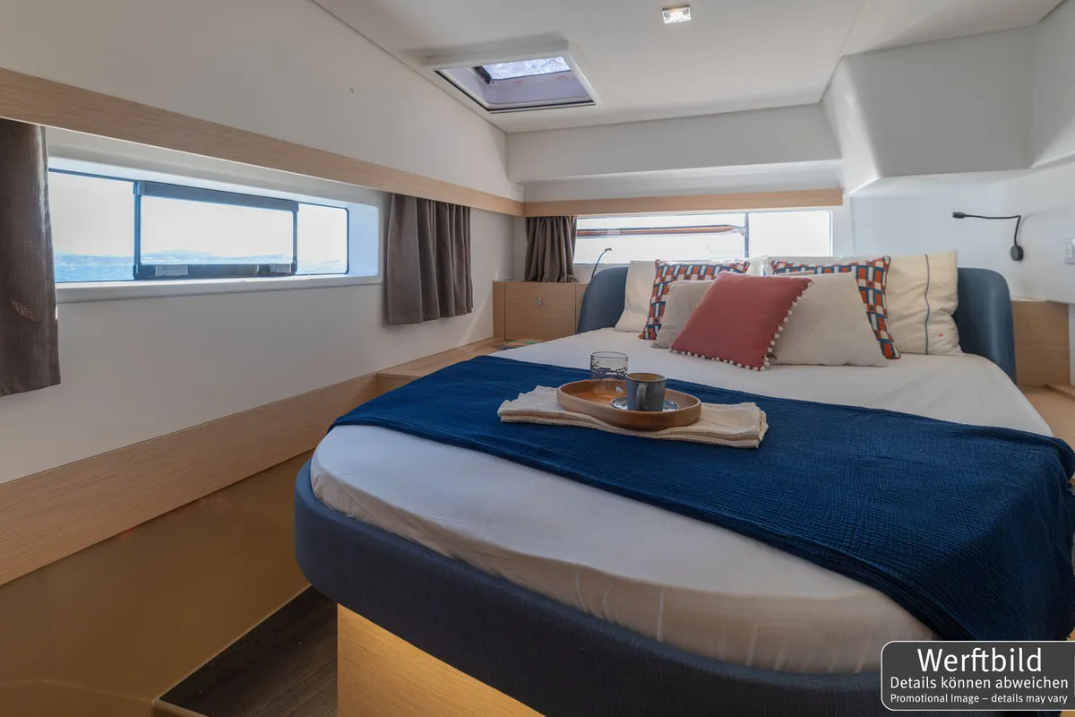 Deck of Hi Iaka, a Fountaine Pajot FP 44 Maestro catamaran at Palma de Mallorca, Spain