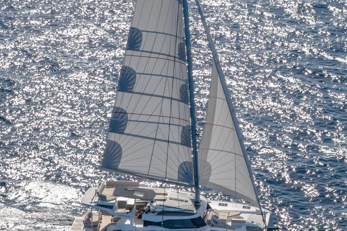 Deck of Hi Iaka, a Fountaine Pajot FP 44 Maestro catamaran at Palma de Mallorca, Spain