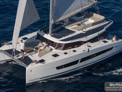 Salon of Hi Iaka, a Fountaine Pajot FP 44 Maestro catamaran at Palma de Mallorca, Spain