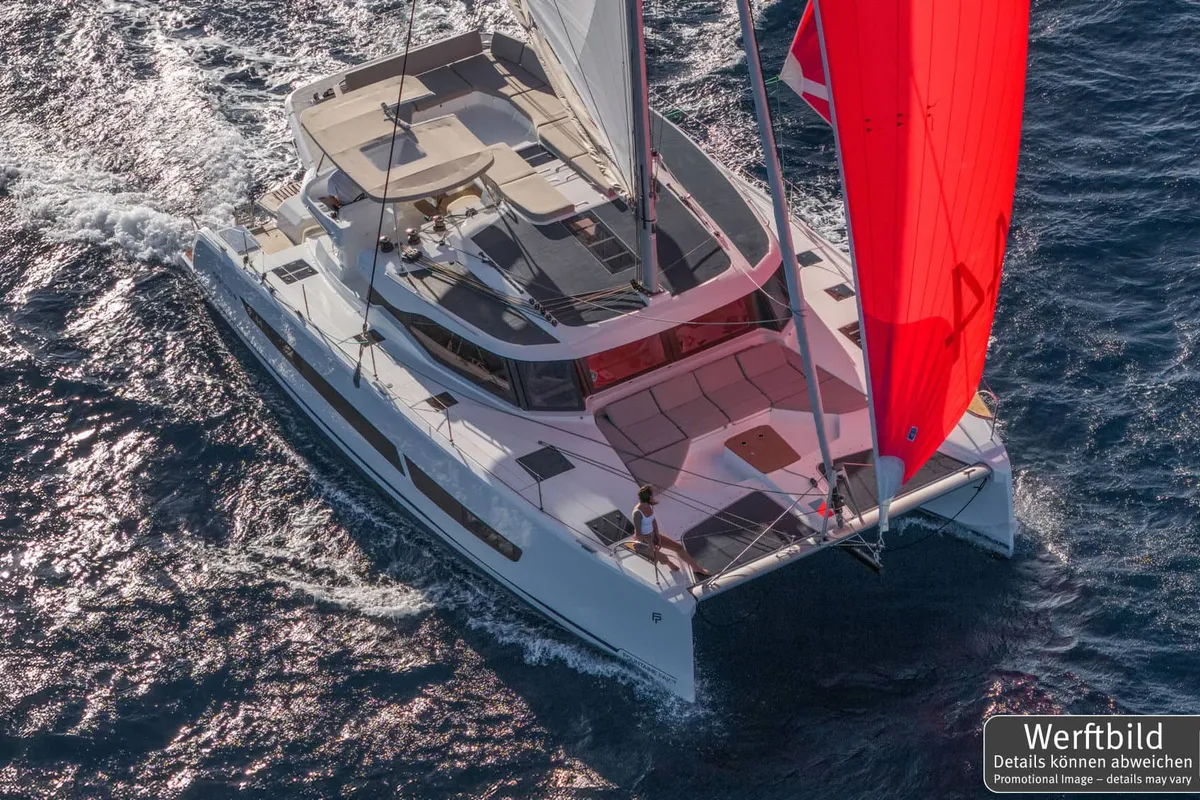 Salon of Hi Iaka, a Fountaine Pajot FP 44 Maestro catamaran at Palma de Mallorca, Spain