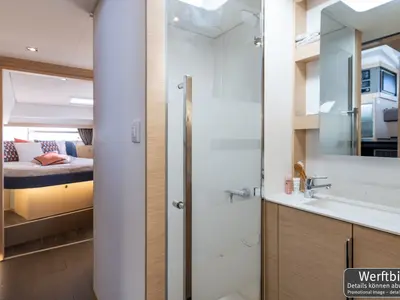 Galley of Hi Iaka, a Fountaine Pajot FP 44 Maestro catamaran at Palma de Mallorca, Spain