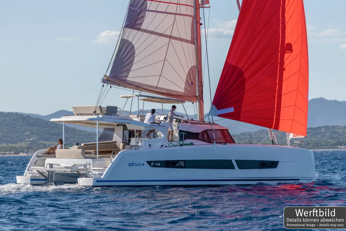 Galley of Hi Iaka, a Fountaine Pajot FP 44 Maestro catamaran at Palma de Mallorca, Spain