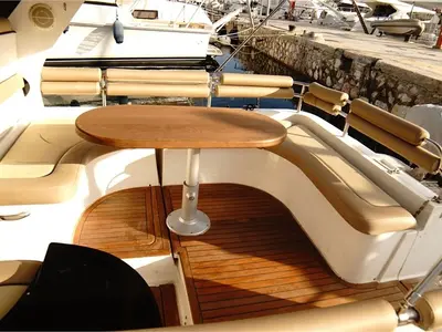 Deck of Toi Moi, a Gulet Mostro Cabin 9 motorboat at Athens, Greece
