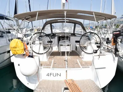 Cockpit of 4Fun, a Jeanneau Sun Odyssey 519 sailboat at Kaštela, Croatia