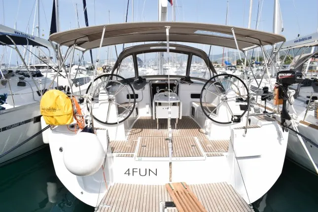 Cockpit of 4Fun, a Jeanneau Sun Odyssey 519 sailboat at Kaštela, Croatia