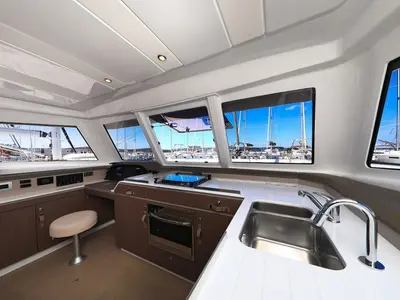 Galley of Atos, a Bali Catspace catamaran at Grad Biograd na Moru, Croatia