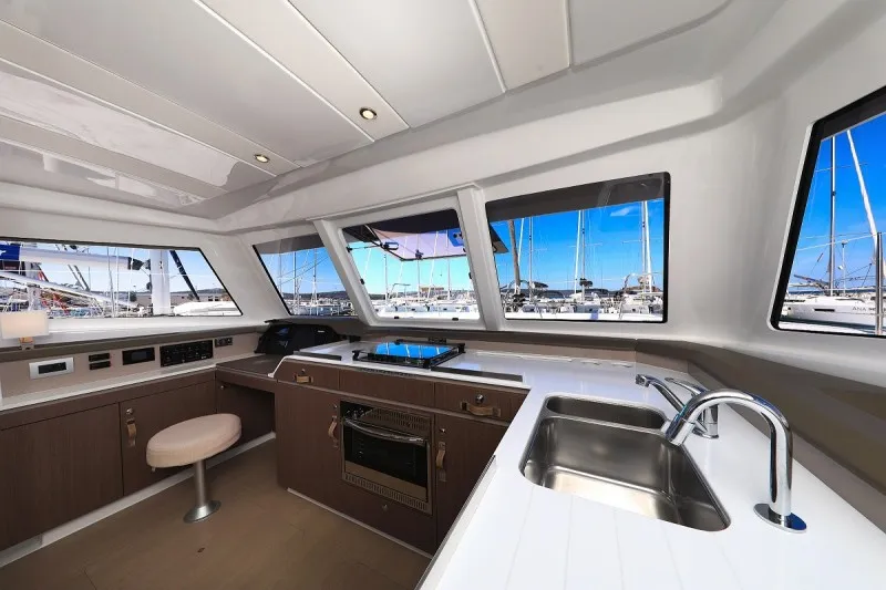 Galley of Atos, a Bali Catspace catamaran at Grad Biograd na Moru, Croatia