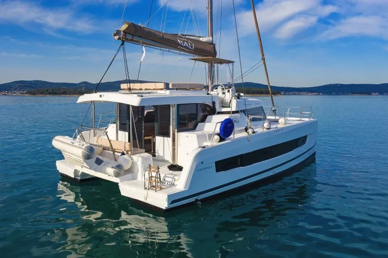 Exterior view of Atos, a Bali Catspace catamaran at Grad Biograd na Moru, Croatia