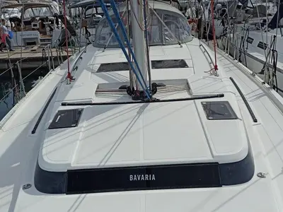 Deck of Nutmeg, a Bavaria C45 sailboat at Lefkada, Greece