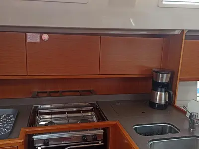 Galley of Nutmeg, a Bavaria C45 sailboat at Lefkada, Greece