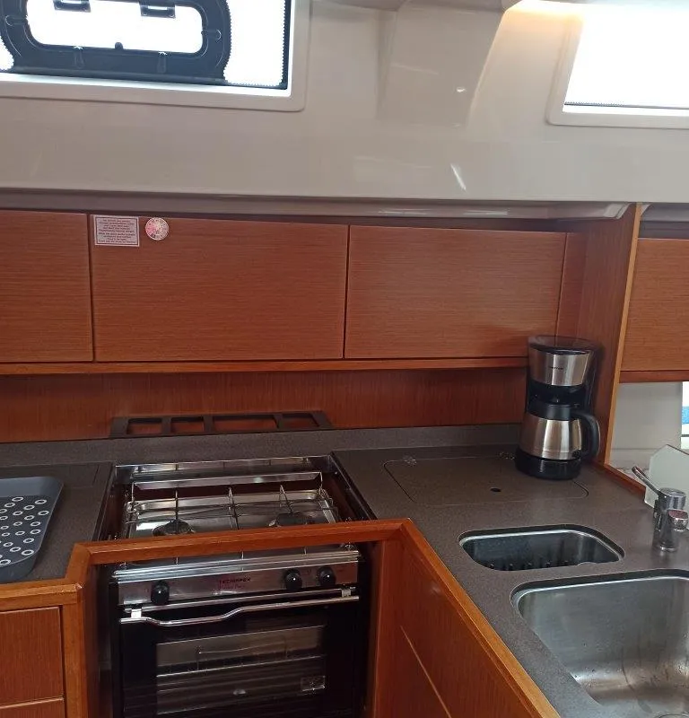 Galley of Nutmeg, a Bavaria C45 sailboat at Lefkada, Greece