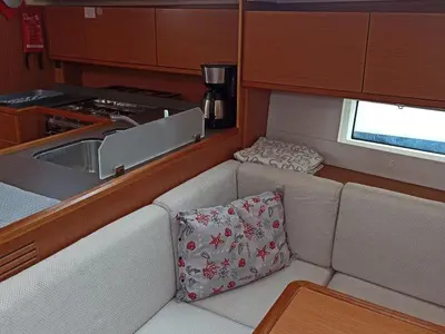 Salon of Nutmeg, a Bavaria C45 sailboat at Lefkada, Greece