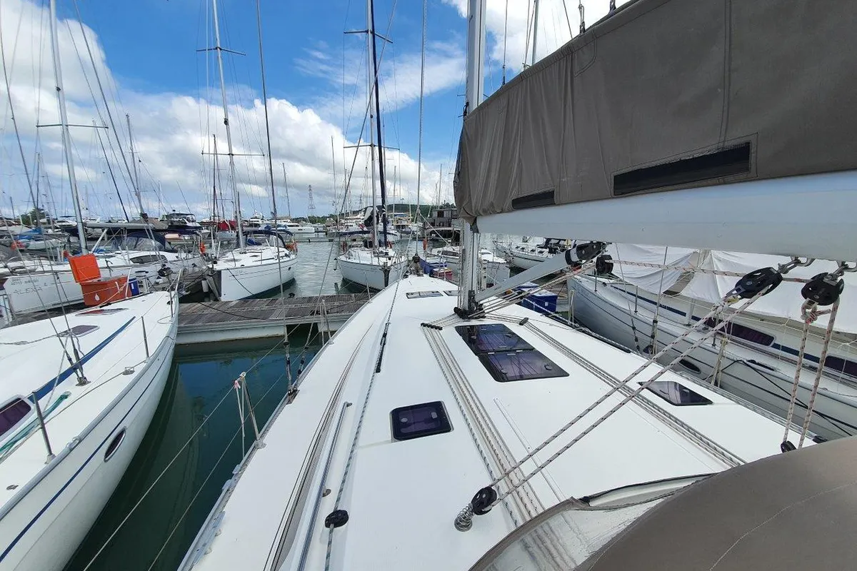 Deck of Kingsman, a Bavaria Cruiser 46 sailboat at Mai Khao, Thailand