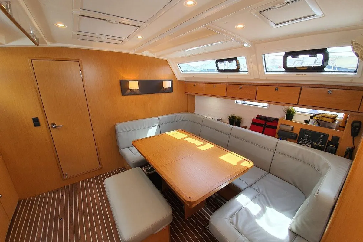 Salon of Kingsman, a Bavaria Cruiser 46 sailboat at Mai Khao, Thailand