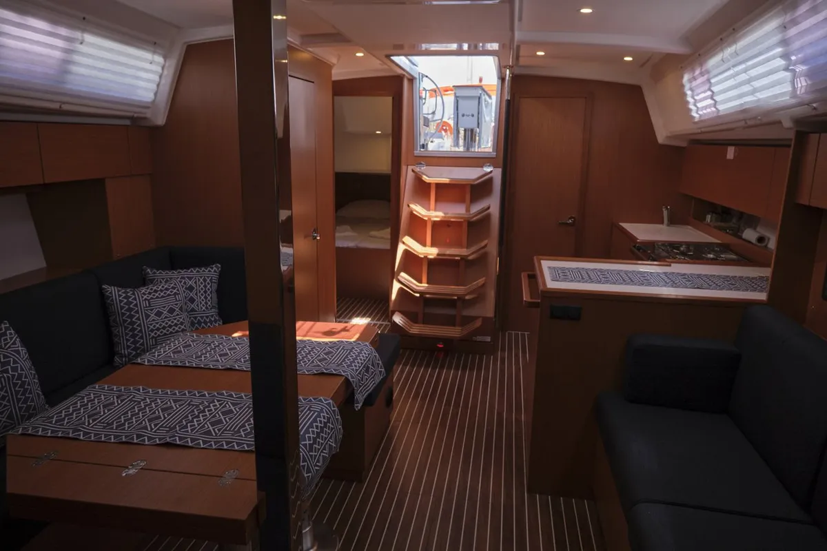 Salon of Selene, a Bavaria C42 sailboat at Fethiye, Turkey