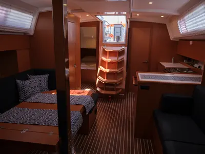 Salon of Selene, a Bavaria C42 sailboat at Fethiye, Turkey