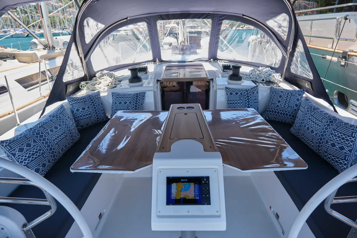 Deck of Selene, a Bavaria C42 sailboat at Fethiye, Turkey