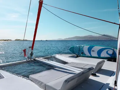 Deck of ADOC, a Excess 11 catamaran at Ajaccio, France