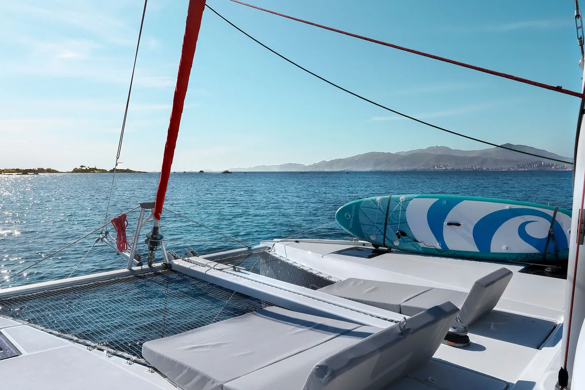 Deck of ADOC, a Excess 11 catamaran at Ajaccio, France