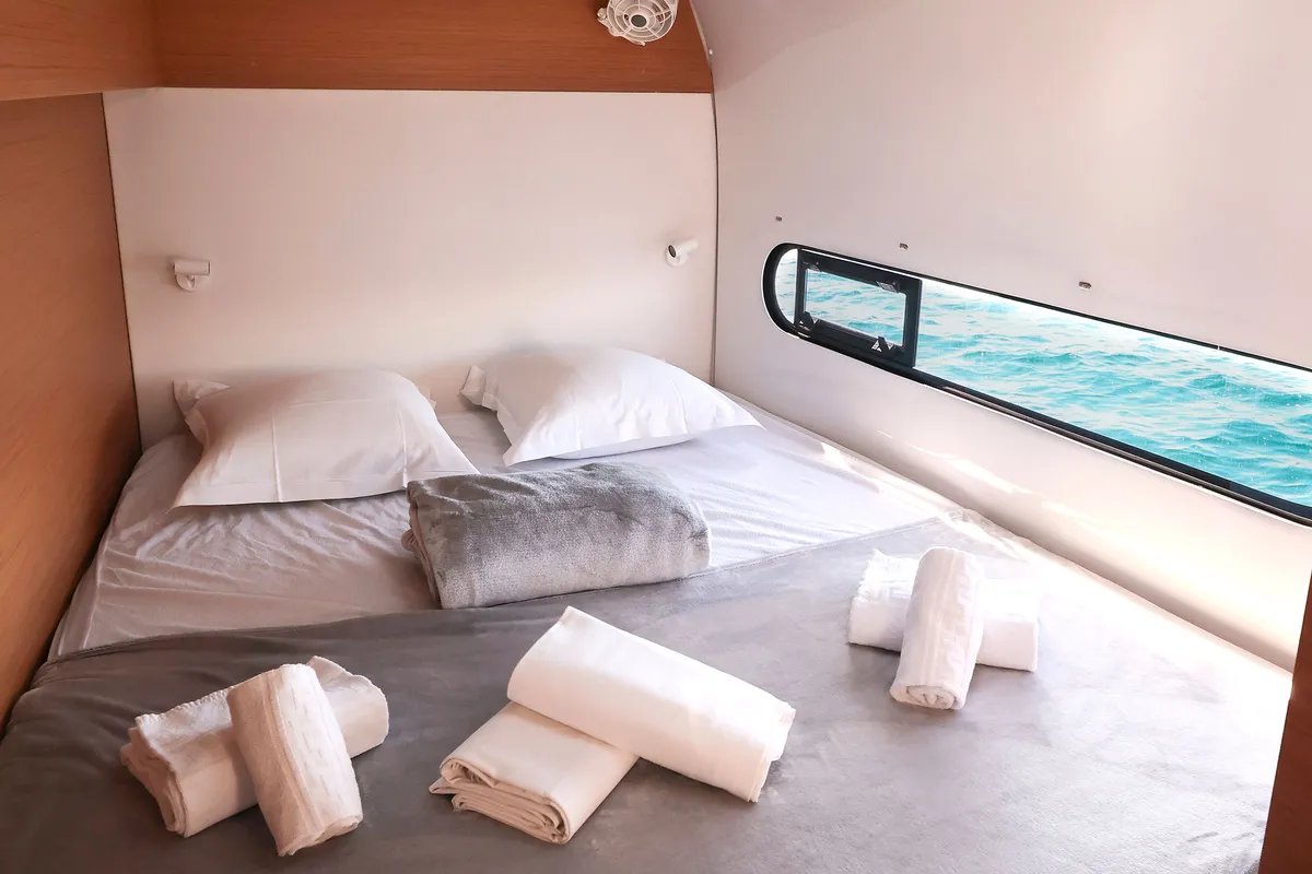 Cabin on ADOC, a Excess 11 catamaran at Ajaccio, France