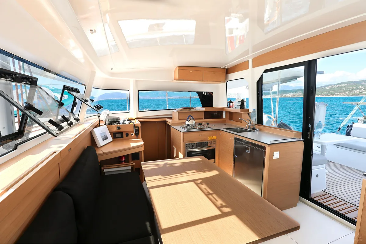 Salon of ADOC, a Excess 11 catamaran at Ajaccio, France