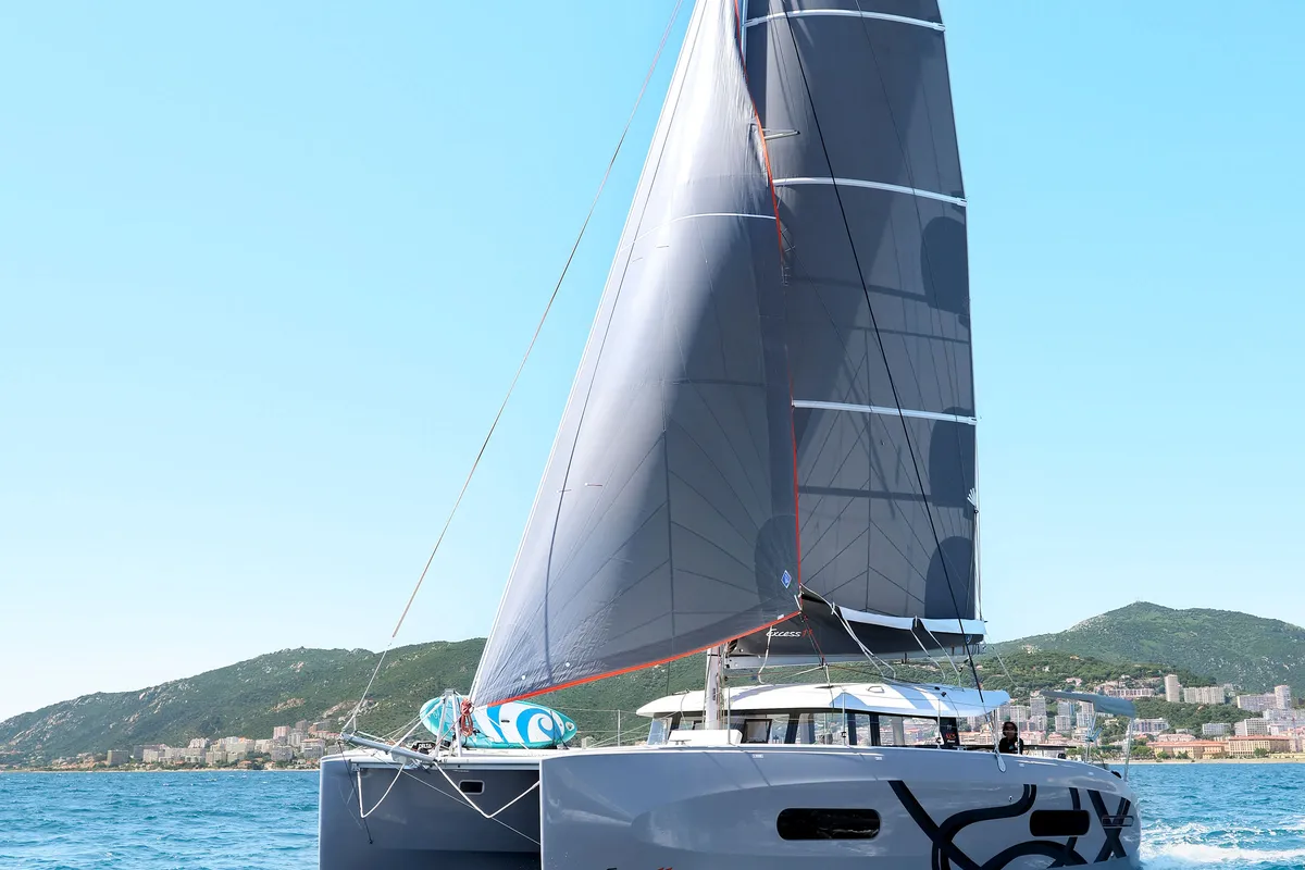 Exterior view of ADOC, a Excess 11 catamaran at Ajaccio, France