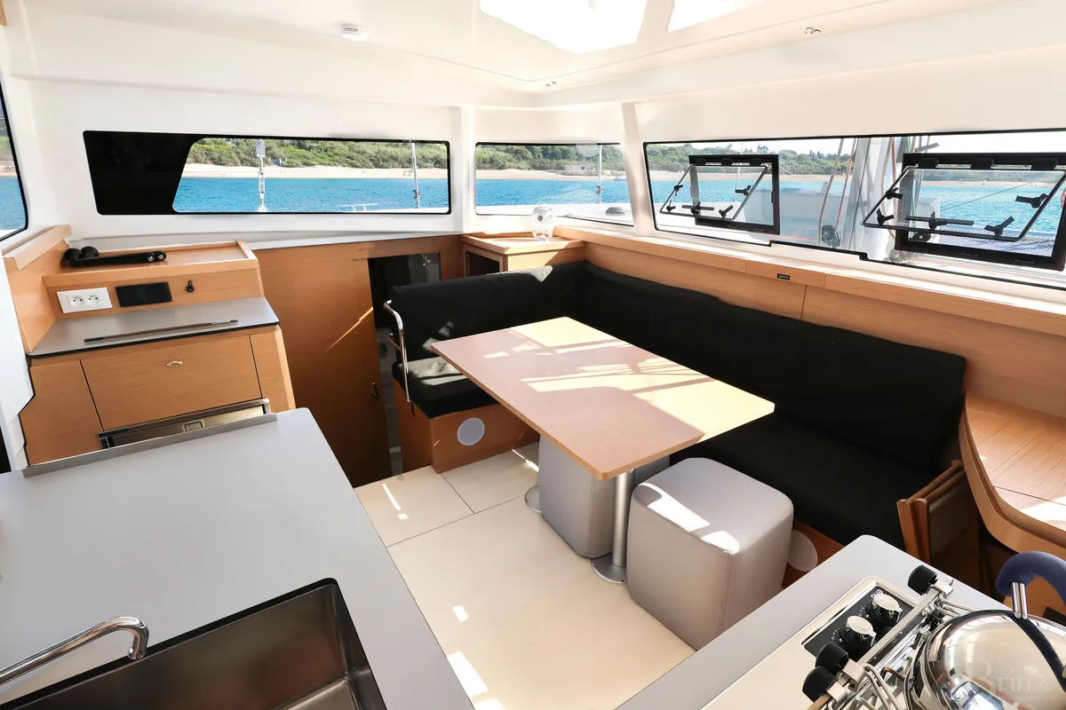 Salon of ADOC, a Excess 11 catamaran at Ajaccio, France