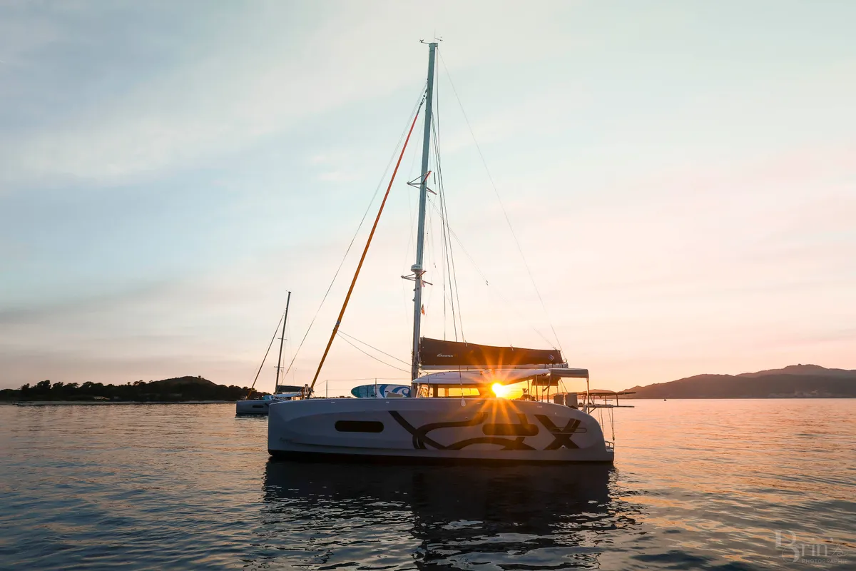 Exterior view of ADOC, a Excess 11 catamaran at Ajaccio, France