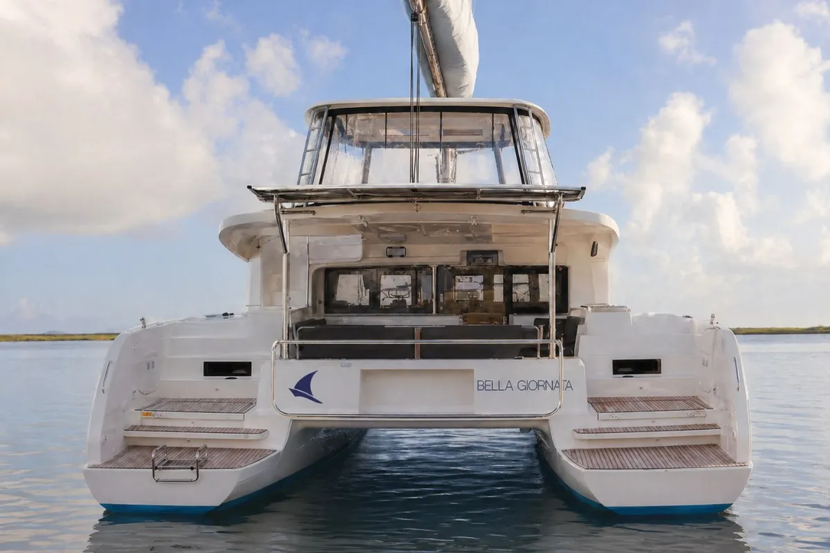 Exterior view of Bella Giornata, a Lagoon 46 OW catamaran at Central Abaco, Bahamas