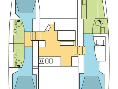 Floor plan of Bella Giornata, a Lagoon 46 OW catamaran at Central Abaco, Bahamas