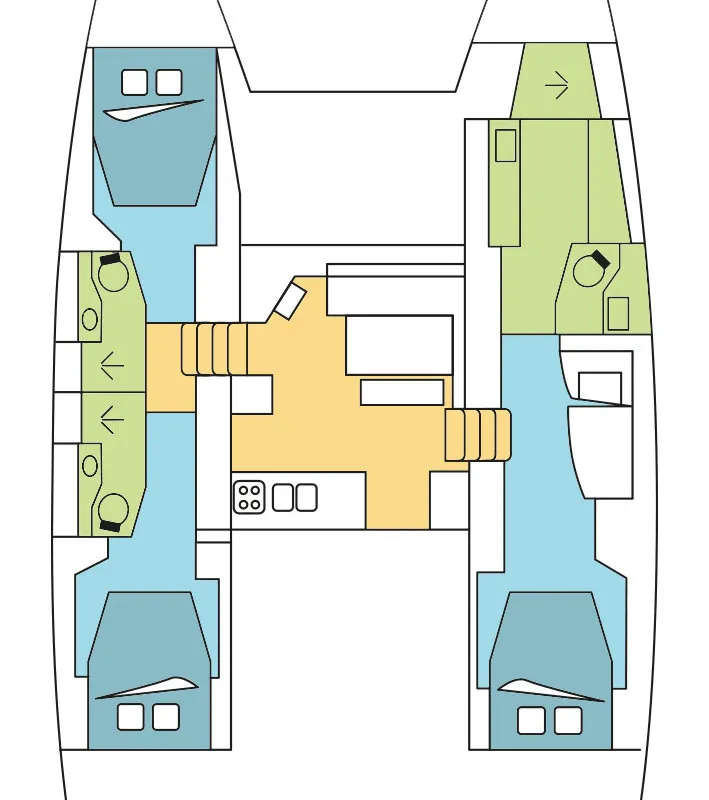 Floor plan of Bella Giornata, a Lagoon 46 OW catamaran at Central Abaco, Bahamas