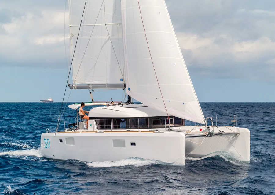 Exterior view of Bob Cat, a Lagoon 39 catamaran at Grad Šibenik, Croatia