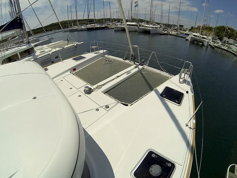 Deck of Bob Cat, a Lagoon 39 catamaran at Grad Šibenik, Croatia