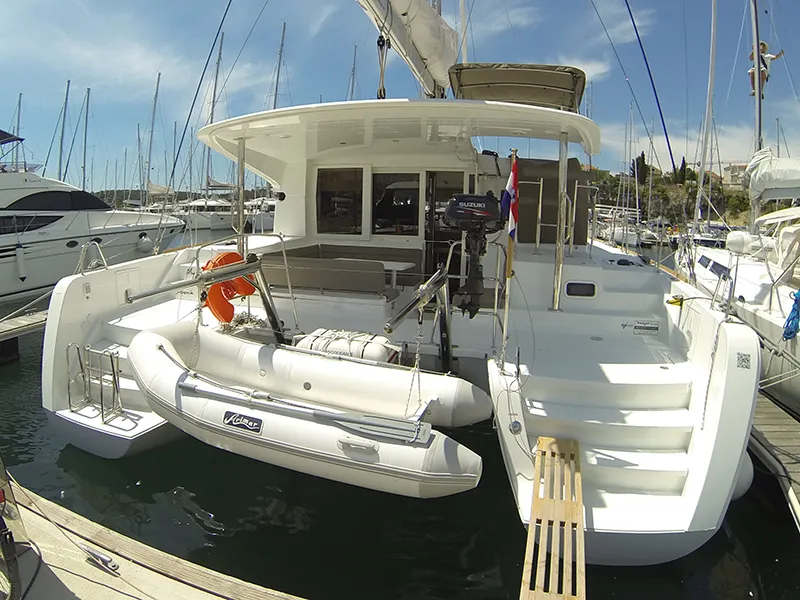 Exterior view of Bob Cat, a Lagoon 39 catamaran at Grad Šibenik, Croatia