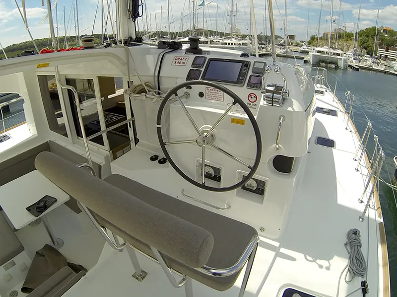 Cockpit of Bob Cat, a Lagoon 39 catamaran at Grad Šibenik, Croatia