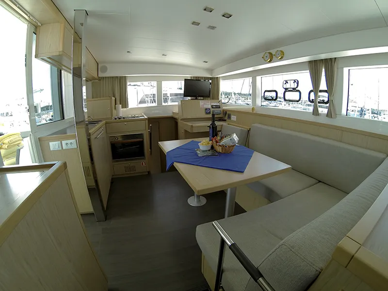 Salon of Bob Cat, a Lagoon 39 catamaran at Grad Šibenik, Croatia