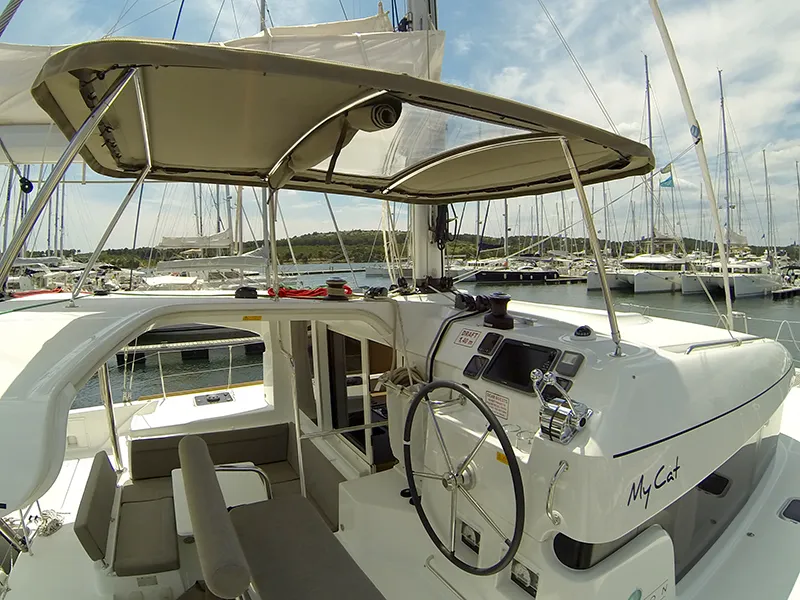 Cockpit of Bob Cat, a Lagoon 39 catamaran at Grad Šibenik, Croatia