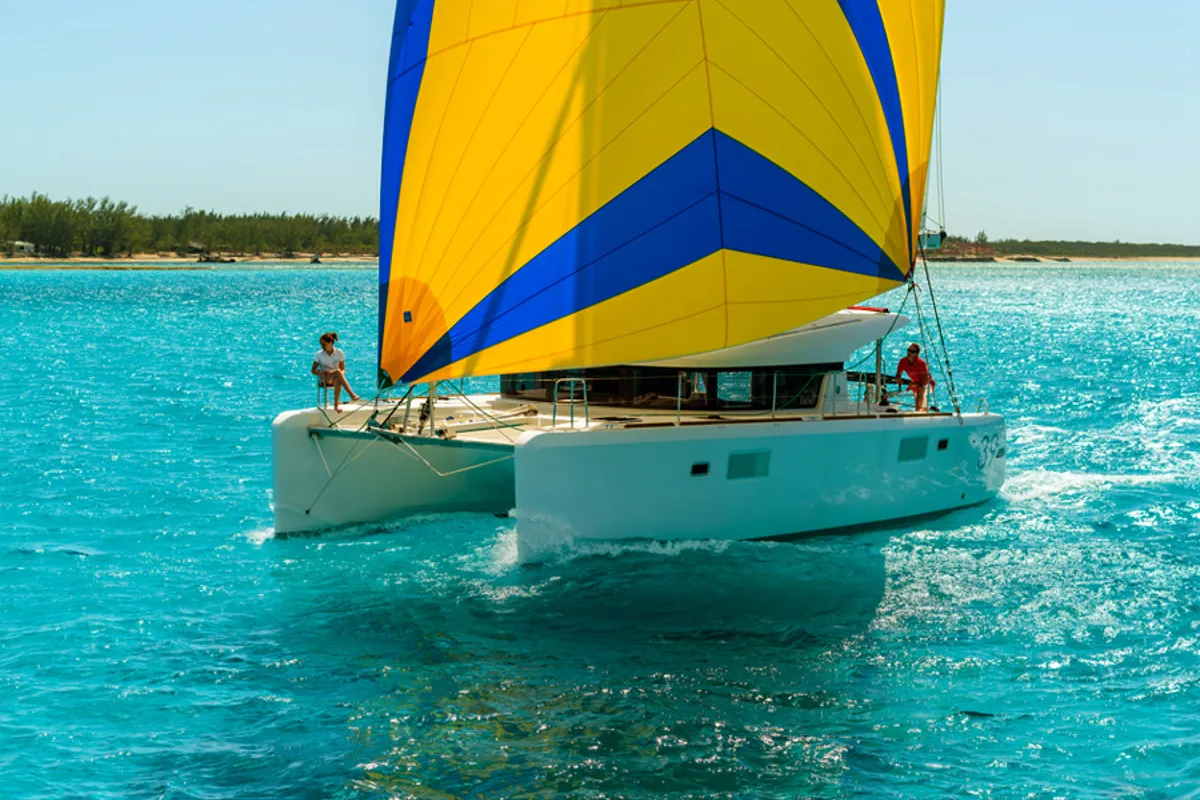 Exterior view of Bob Cat, a Lagoon 39 catamaran at Grad Šibenik, Croatia