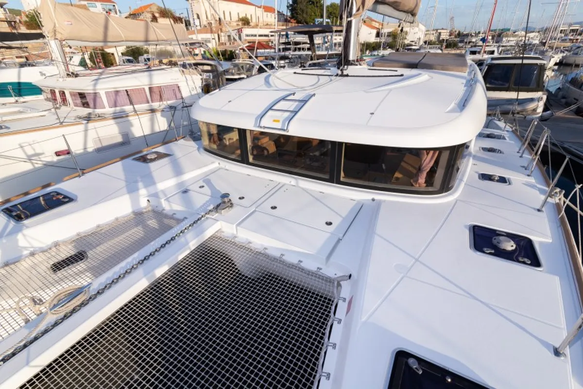 Deck of Bob Cat, a Lagoon 39 catamaran at Grad Šibenik, Croatia