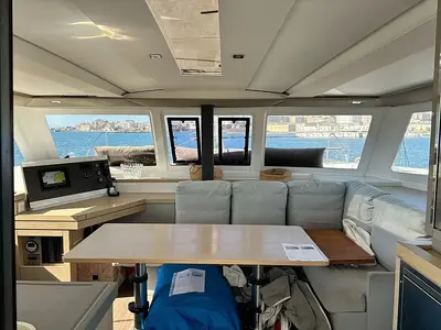 Salon of LIPARA, a Fountaine Pajot Lucia 40 catamaran at U Pàize, Italy
